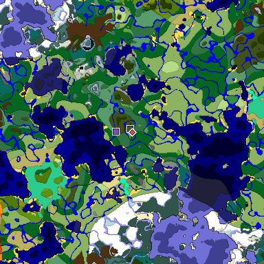 Predicted biome map of Java 1.19.2 seed -9022677960627355718 around estimated spawn