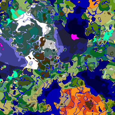 Predicted biome map of Java 1.19.2 seed -1141855032172834287 around estimated spawn