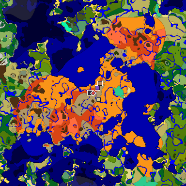 Predicted biome map of Java 1.19.2 seed -2796946359418664333 around estimated spawn