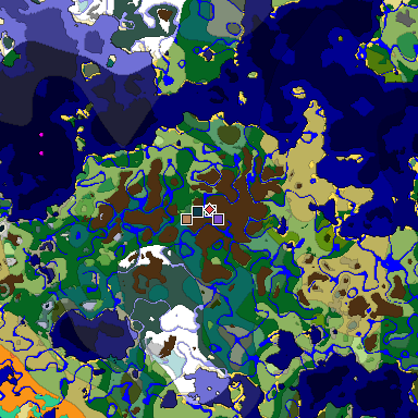 Predicted biome map of Java 1.19.2 seed -2325028066687343832 around estimated spawn