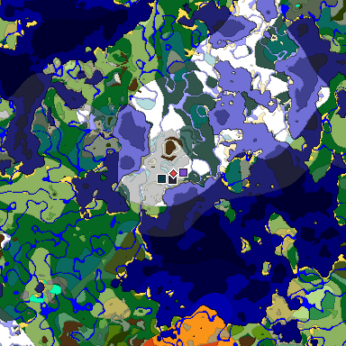 Predicted biome map of Java 1.19.2 seed -8563946206521011014 around estimated spawn