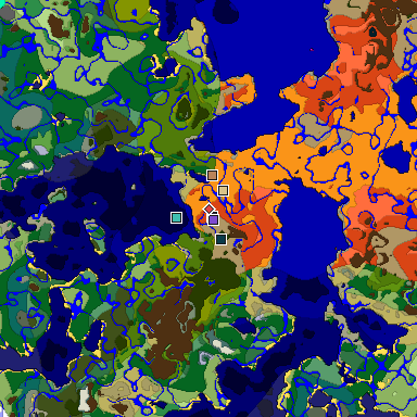 Predicted biome map of Java 1.19.2 seed -1878253447109336964 around estimated spawn