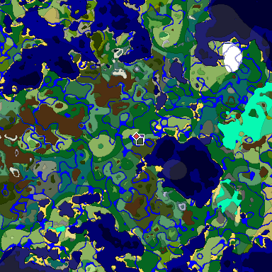 Predicted biome map of Java 1.19.2 seed 8650845633673280621 around estimated spawn
