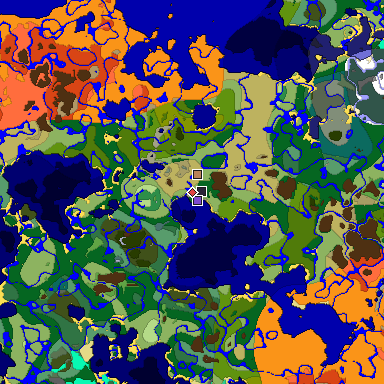 Predicted biome map of Java 1.19.2 seed 1947164240835807491 around estimated spawn