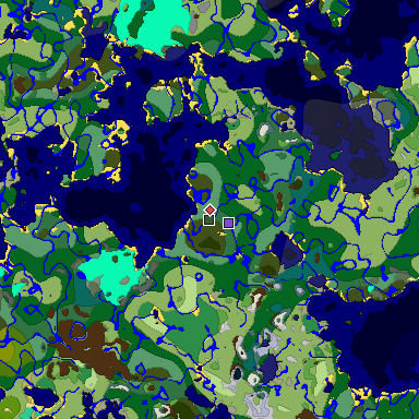Predicted biome map of Java 1.19.2 seed 3093611006889777659 around estimated spawn