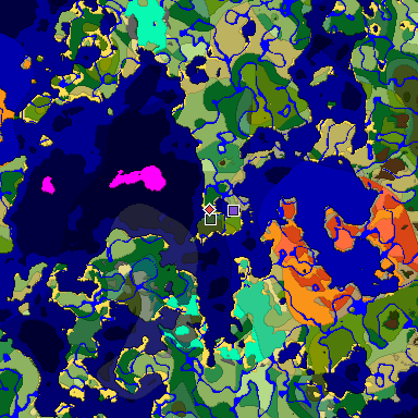 Predicted biome map of Java 1.19.2 seed 4542448541498081243 around estimated spawn