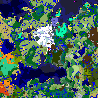 Predicted biome map of Java 1.19.2 seed -2420562350849345710 around estimated spawn