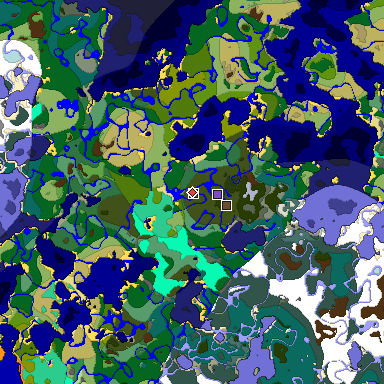 Predicted biome map of Java 1.19.2 seed 8871183667854200552 around estimated spawn