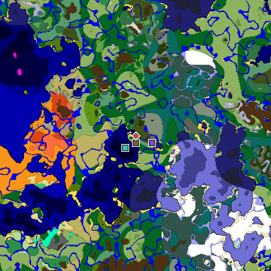 Predicted biome map of Java 1.19.2 seed -6063894217321679365 around estimated spawn