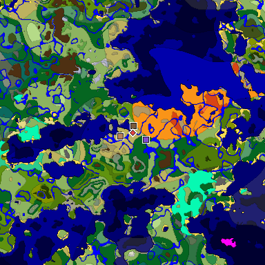 Predicted biome map of Java 1.19.2 seed 750694819205465085 around estimated spawn