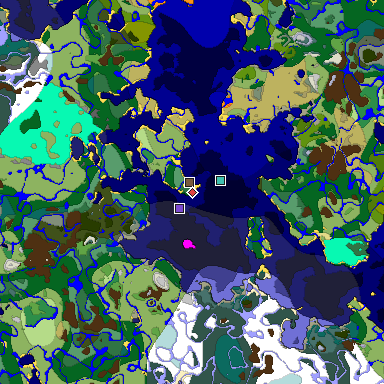 Predicted biome map of Java 1.19.2 seed -6855098515685830372 around estimated spawn
