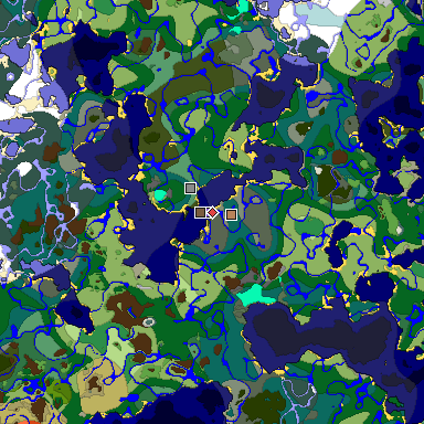 Predicted biome map of Java 1.19.2 seed 8801084147184358675 around estimated spawn