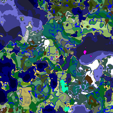 Predicted biome map of Java 1.19.2 seed 6395741917760121225 around estimated spawn