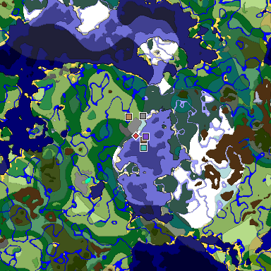 Predicted biome map of Java 1.19.2 seed 949616267320921061 around estimated spawn