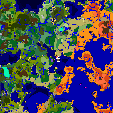 Predicted biome map of Java 1.19.2 seed -7134501785147554651 around estimated spawn