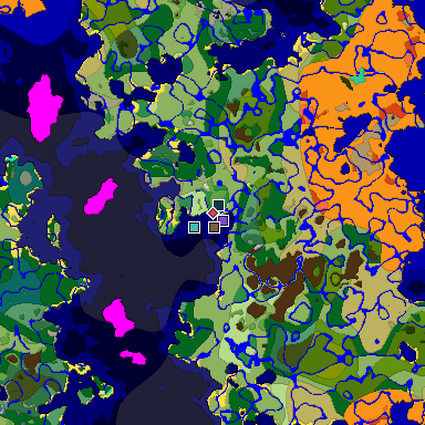 Predicted biome map of Java 1.19.2 seed 3748644451402837353 around estimated spawn