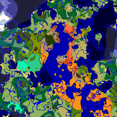Predicted biome map of Java 1.19.2 seed 3206469514623078648 around estimated spawn
