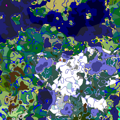 Predicted biome map of Java 1.19.2 seed -5496042386437006109 around estimated spawn