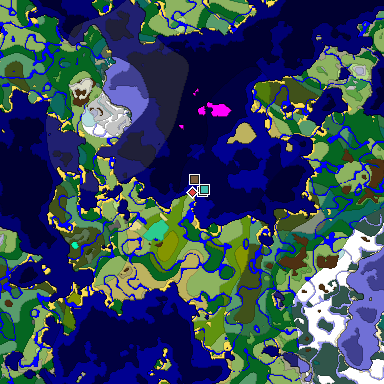 Predicted biome map of Java 1.19.2 seed 6957041669638035699 around estimated spawn