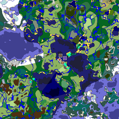 Predicted biome map of Java 1.19.2 seed 1520726958581878989 around estimated spawn
