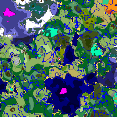 Predicted biome map of Java 1.19.2 seed -3733361501218644111 around estimated spawn