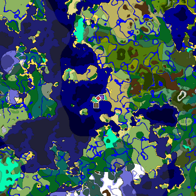Predicted biome map of Java 1.19.2 seed -1726342578181460237 around estimated spawn