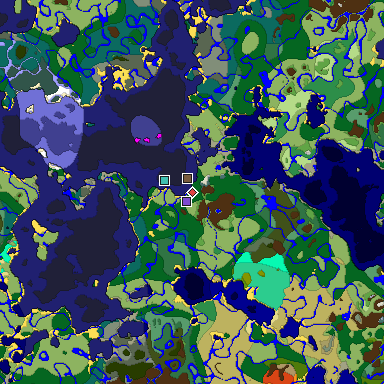 Predicted biome map of Java 1.19.2 seed 3766038931389509695 around estimated spawn