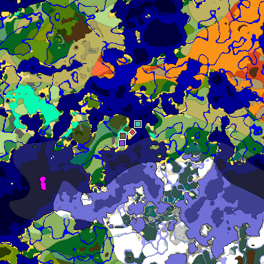 Predicted biome map of Java 1.19.2 seed 8229295848938943947 around estimated spawn