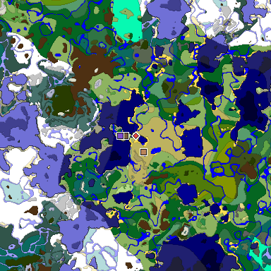 Predicted biome map of Java 1.19.2 seed -1985338868494999299 around estimated spawn