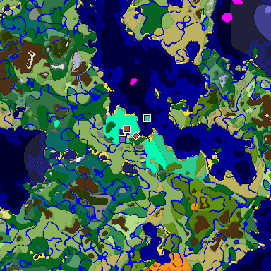 Predicted biome map of Java 1.19.2 seed -5427014713650595400 around estimated spawn