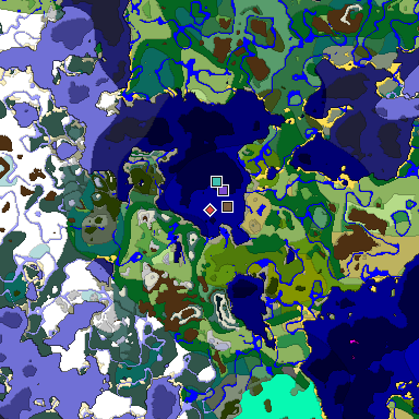 Predicted biome map of Java 1.19.2 seed 2389941659703580570 around estimated spawn
