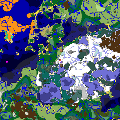 Predicted biome map of Java 1.19.2 seed -5078627509988804766 around estimated spawn