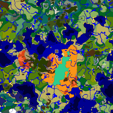 Predicted biome map of Java 1.19.2 seed -4263971547198552917 around estimated spawn
