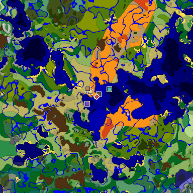 Predicted biome map of Java 1.19.2 seed -5640223133279373143 around estimated spawn