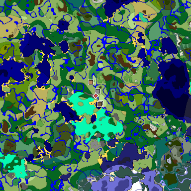 Predicted biome map of Java 1.19.2 seed -7206976347254351870 around estimated spawn