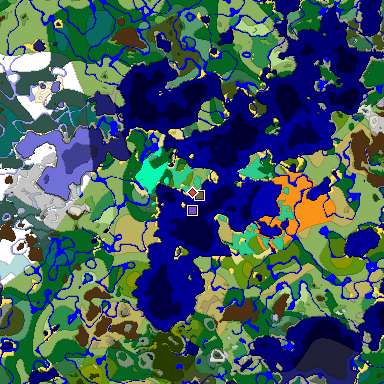 Predicted biome map of Java 1.19.2 seed -2105961183902494373 around estimated spawn