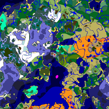 Predicted biome map of Java 1.19.2 seed 1065308219047137115 around estimated spawn