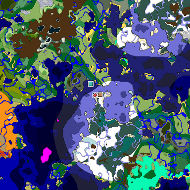 Predicted biome map of Java 1.19.2 seed -2181091658658891312 around estimated spawn