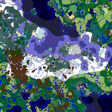 Predicted biome map of Java 1.19.2 seed 4668357428651737473 around estimated spawn