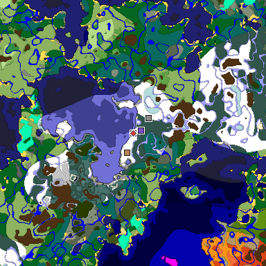 Predicted biome map of Java 1.19.2 seed -1413959158000570626 around estimated spawn