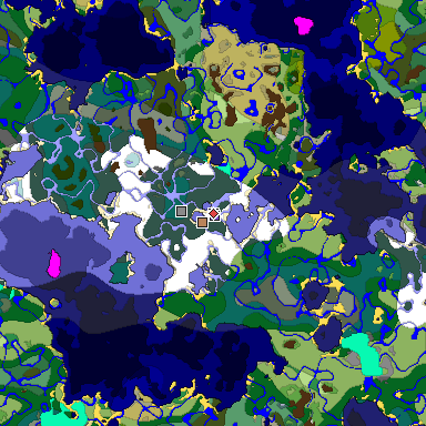 Predicted biome map of Java 1.19.2 seed -7296550480071544357 around estimated spawn