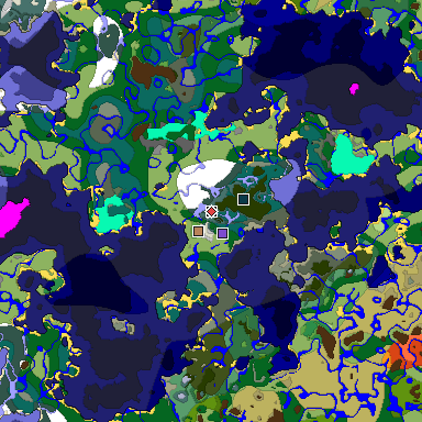 Predicted biome map of Java 1.19.2 seed -6961638351446152738 around estimated spawn