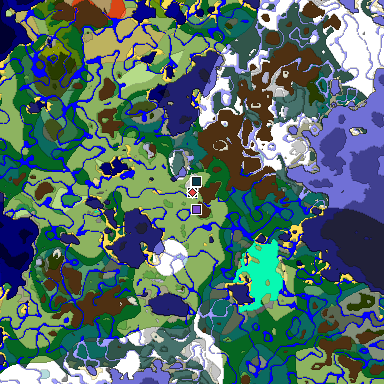 Predicted biome map of Java 1.19.2 seed -2315445240357919735 around estimated spawn