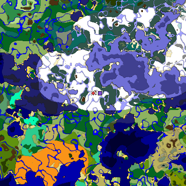 Predicted biome map of Java 1.19.2 seed -7691750202850627965 around estimated spawn