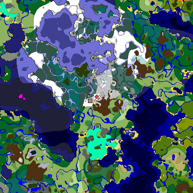 Predicted biome map of Java 1.19.2 seed 32584454715830154 around estimated spawn