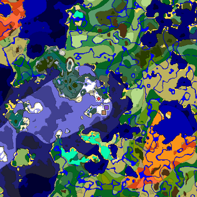 Predicted biome map of Java 1.19.2 seed -8620374794955657411 around estimated spawn