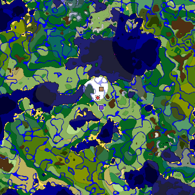 Predicted biome map of Java 1.19.2 seed 330289919104705268 around estimated spawn