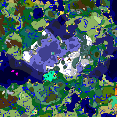 Predicted biome map of Java 1.19.2 seed -7886968961694668365 around estimated spawn
