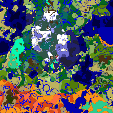 Predicted biome map of Java 1.19.2 seed -3368622252773255715 around estimated spawn