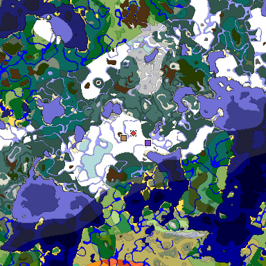 Predicted biome map of Java 1.19.2 seed 5390437926419559408 around estimated spawn